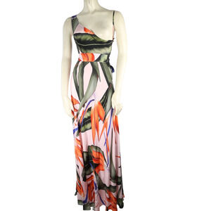 ALEXANDRA MIRO Odetta Dress Multicolor Floral One Shoulder Maxi Gown Size S